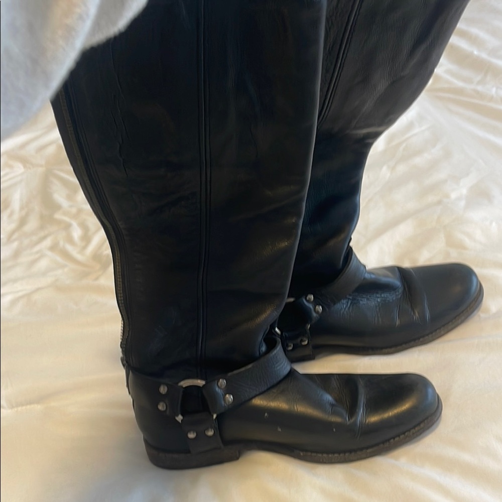 Chic Black Leather Boots with Buckle